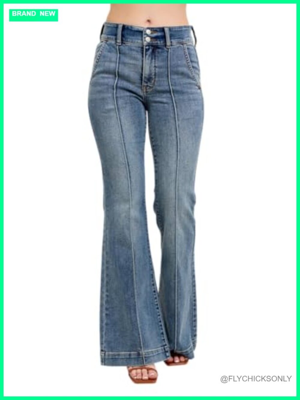 High Waisted Trouser Flare Jeans 93% Cotton Stretch Denim